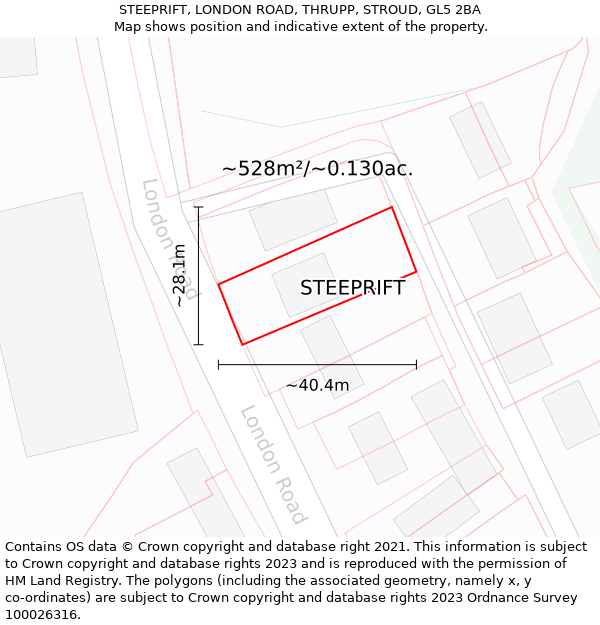 STEEPRIFT, LONDON ROAD, THRUPP, STROUD, GL5 2BA: Plot and title map