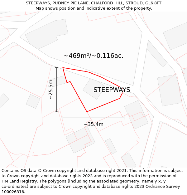 STEEPWAYS, PUDNEY PIE LANE, CHALFORD HILL, STROUD, GL6 8FT: Plot and title map