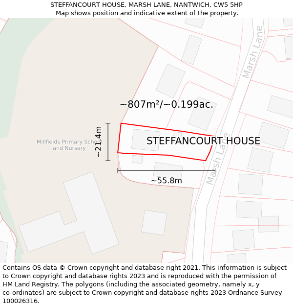 STEFFANCOURT HOUSE, MARSH LANE, NANTWICH, CW5 5HP: Plot and title map