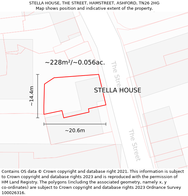 STELLA HOUSE, THE STREET, HAMSTREET, ASHFORD, TN26 2HG: Plot and title map