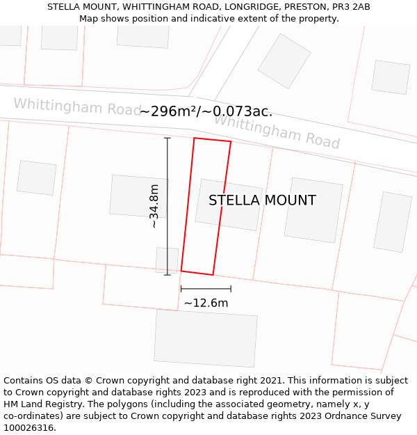 STELLA MOUNT, WHITTINGHAM ROAD, LONGRIDGE, PRESTON, PR3 2AB: Plot and title map
