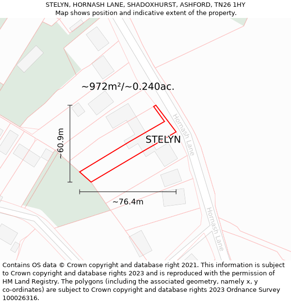 STELYN, HORNASH LANE, SHADOXHURST, ASHFORD, TN26 1HY: Plot and title map