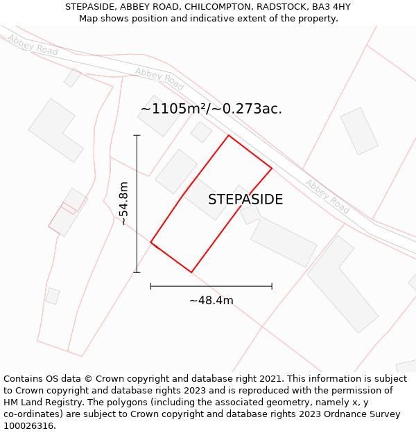 STEPASIDE, ABBEY ROAD, CHILCOMPTON, RADSTOCK, BA3 4HY: Plot and title map