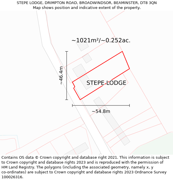 STEPE LODGE, DRIMPTON ROAD, BROADWINDSOR, BEAMINSTER, DT8 3QN: Plot and title map