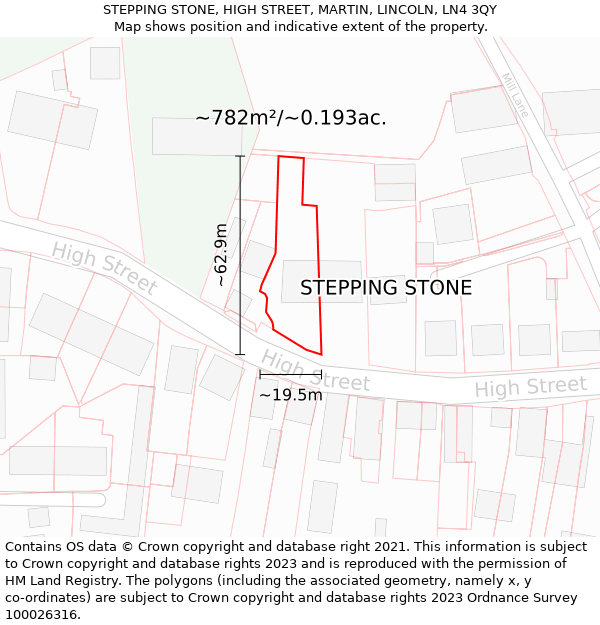 STEPPING STONE, HIGH STREET, MARTIN, LINCOLN, LN4 3QY: Plot and title map