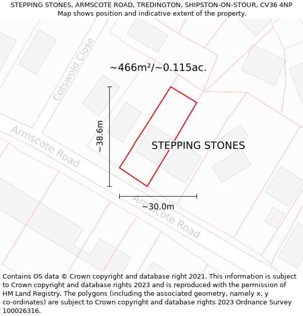STEPPING STONES, ARMSCOTE ROAD, TREDINGTON, SHIPSTON-ON-STOUR, CV36 4NP: Plot and title map