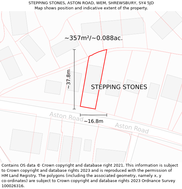 STEPPING STONES, ASTON ROAD, WEM, SHREWSBURY, SY4 5JD: Plot and title map