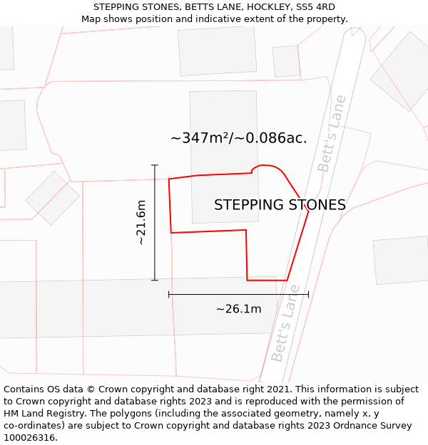 STEPPING STONES, BETTS LANE, HOCKLEY, SS5 4RD: Plot and title map