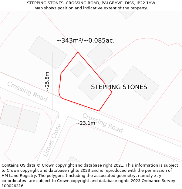 STEPPING STONES, CROSSING ROAD, PALGRAVE, DISS, IP22 1AW: Plot and title map
