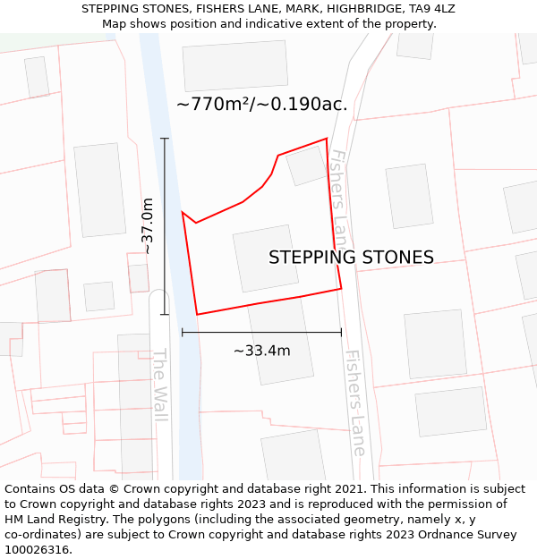 STEPPING STONES, FISHERS LANE, MARK, HIGHBRIDGE, TA9 4LZ: Plot and title map