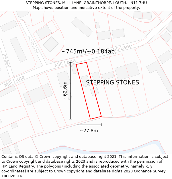 STEPPING STONES, MILL LANE, GRAINTHORPE, LOUTH, LN11 7HU: Plot and title map