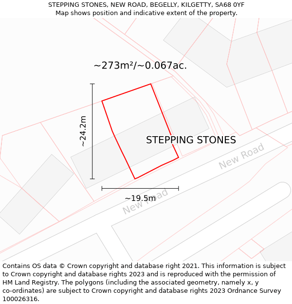 STEPPING STONES, NEW ROAD, BEGELLY, KILGETTY, SA68 0YF: Plot and title map