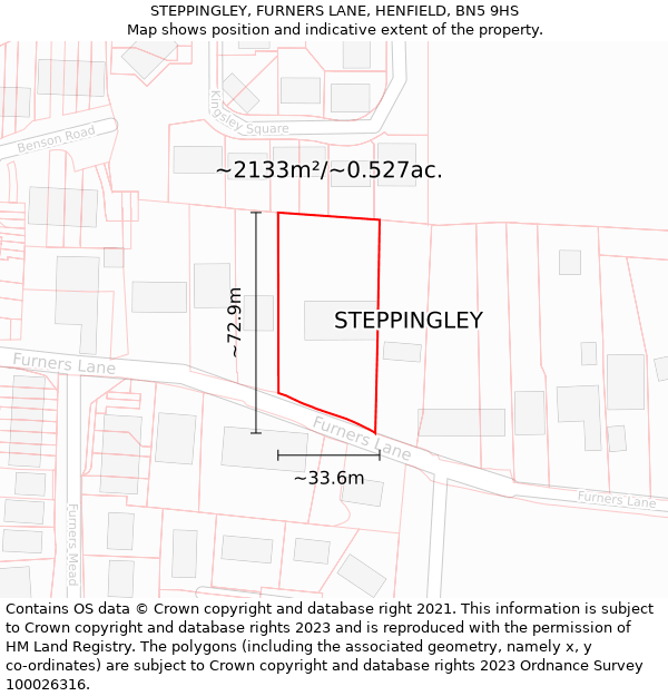 STEPPINGLEY, FURNERS LANE, HENFIELD, BN5 9HS: Plot and title map