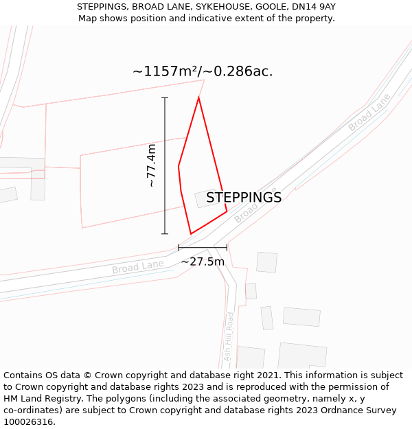 STEPPINGS, BROAD LANE, SYKEHOUSE, GOOLE, DN14 9AY: Plot and title map