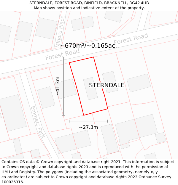 STERNDALE, FOREST ROAD, BINFIELD, BRACKNELL, RG42 4HB: Plot and title map