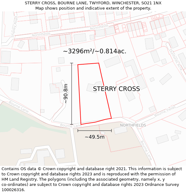 STERRY CROSS, BOURNE LANE, TWYFORD, WINCHESTER, SO21 1NX: Plot and title map