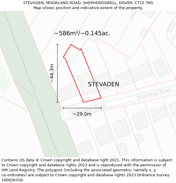 STEVADEN, MOORLAND ROAD, SHEPHERDSWELL, DOVER, CT15 7NS: Plot and title map