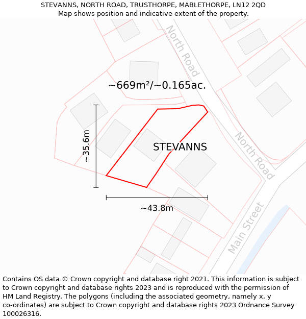 STEVANNS, NORTH ROAD, TRUSTHORPE, MABLETHORPE, LN12 2QD: Plot and title map