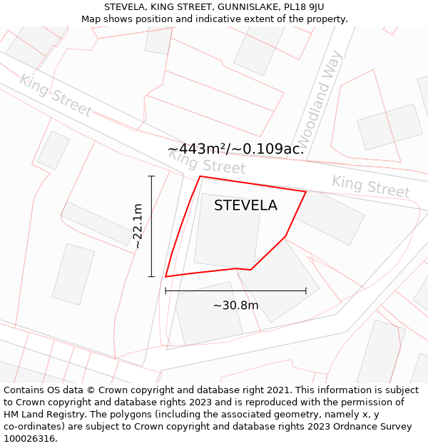 STEVELA, KING STREET, GUNNISLAKE, PL18 9JU: Plot and title map