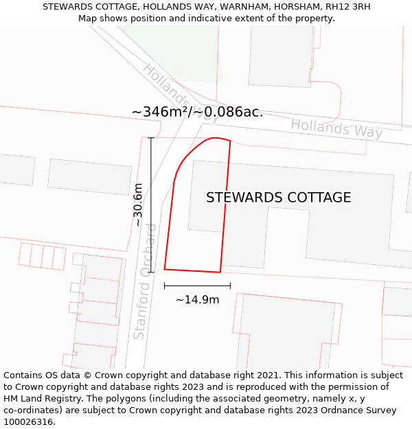 STEWARDS COTTAGE, HOLLANDS WAY, WARNHAM, HORSHAM, RH12 3RH: Plot and title map