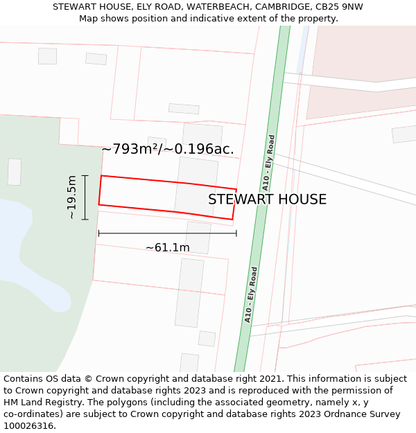 STEWART HOUSE, ELY ROAD, WATERBEACH, CAMBRIDGE, CB25 9NW: Plot and title map