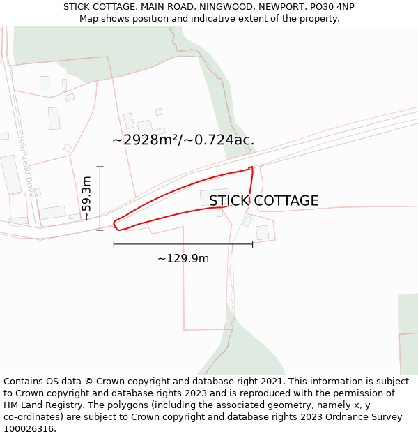 STICK COTTAGE, MAIN ROAD, NINGWOOD, NEWPORT, PO30 4NP: Plot and title map