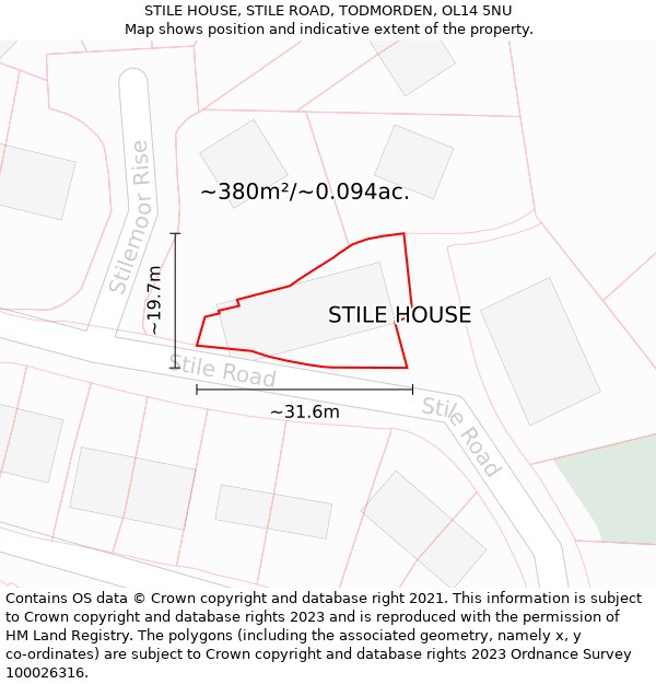 STILE HOUSE, STILE ROAD, TODMORDEN, OL14 5NU: Plot and title map
