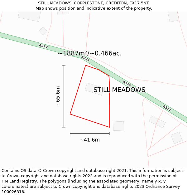 STILL MEADOWS, COPPLESTONE, CREDITON, EX17 5NT: Plot and title map