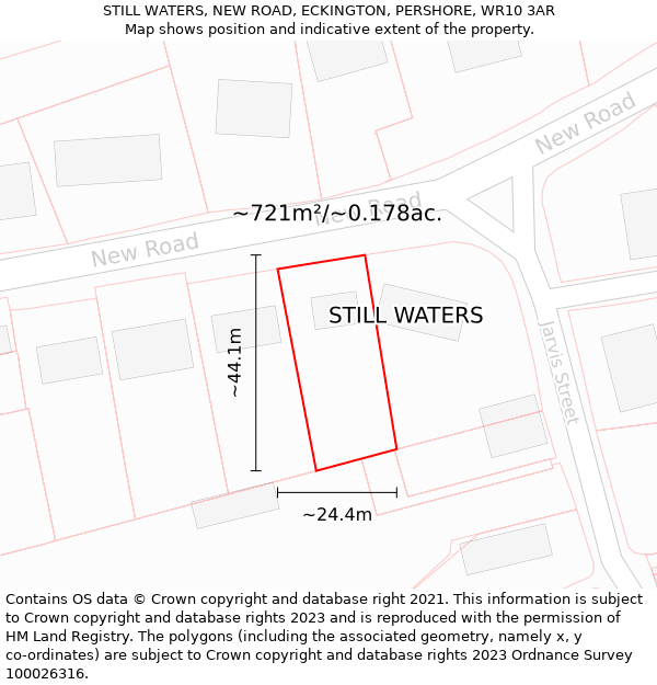 STILL WATERS, NEW ROAD, ECKINGTON, PERSHORE, WR10 3AR: Plot and title map