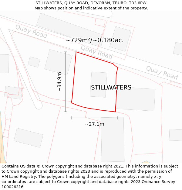 STILLWATERS, QUAY ROAD, DEVORAN, TRURO, TR3 6PW: Plot and title map