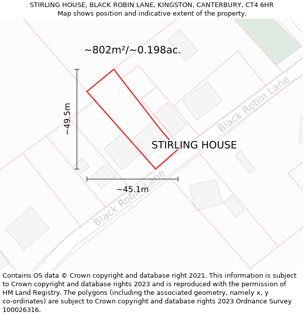 STIRLING HOUSE, BLACK ROBIN LANE, KINGSTON, CANTERBURY, CT4 6HR: Plot and title map