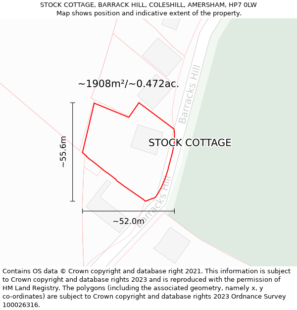 STOCK COTTAGE, BARRACK HILL, COLESHILL, AMERSHAM, HP7 0LW: Plot and title map