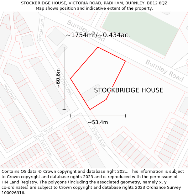 STOCKBRIDGE HOUSE, VICTORIA ROAD, PADIHAM, BURNLEY, BB12 8QZ: Plot and title map