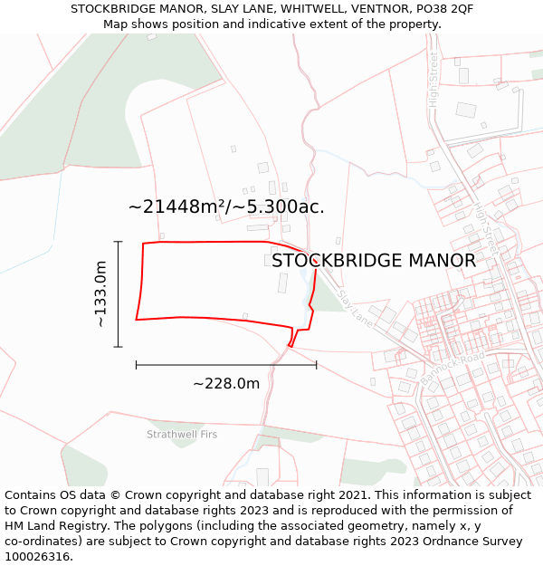 STOCKBRIDGE MANOR, SLAY LANE, WHITWELL, VENTNOR, PO38 2QF: Plot and title map