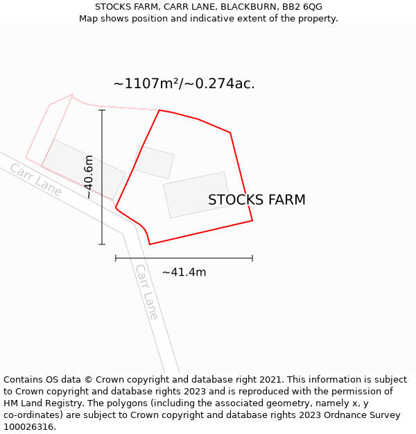 STOCKS FARM, CARR LANE, BLACKBURN, BB2 6QG: Plot and title map