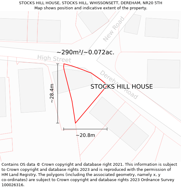 STOCKS HILL HOUSE, STOCKS HILL, WHISSONSETT, DEREHAM, NR20 5TH: Plot and title map