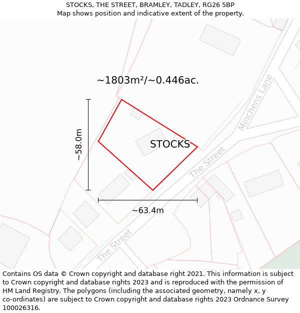 STOCKS, THE STREET, BRAMLEY, TADLEY, RG26 5BP: Plot and title map