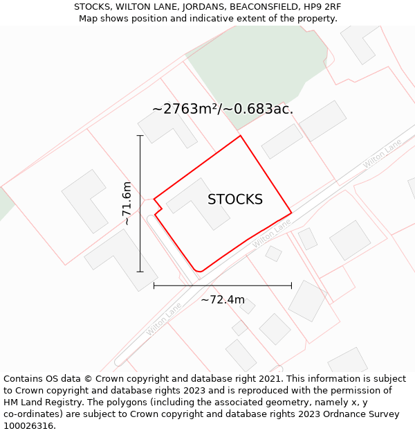 STOCKS, WILTON LANE, JORDANS, BEACONSFIELD, HP9 2RF: Plot and title map