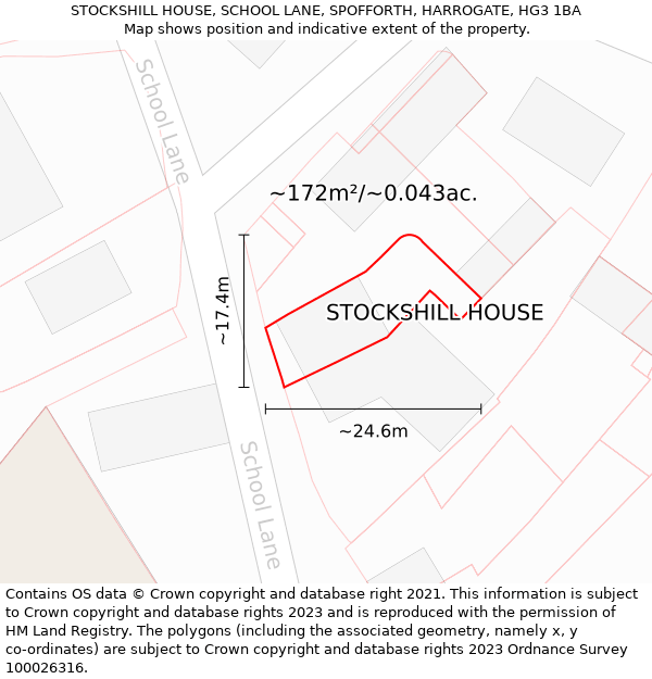 STOCKSHILL HOUSE, SCHOOL LANE, SPOFFORTH, HARROGATE, HG3 1BA: Plot and title map