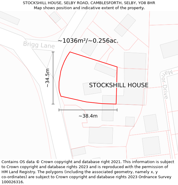 STOCKSHILL HOUSE, SELBY ROAD, CAMBLESFORTH, SELBY, YO8 8HR: Plot and title map