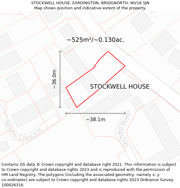 STOCKWELL HOUSE, EARDINGTON, BRIDGNORTH, WV16 5JN: Plot and title map