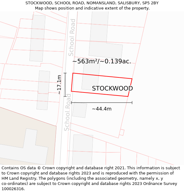 STOCKWOOD, SCHOOL ROAD, NOMANSLAND, SALISBURY, SP5 2BY: Plot and title map
