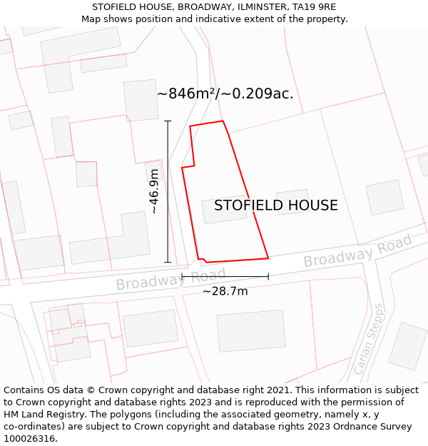 STOFIELD HOUSE, BROADWAY, ILMINSTER, TA19 9RE: Plot and title map