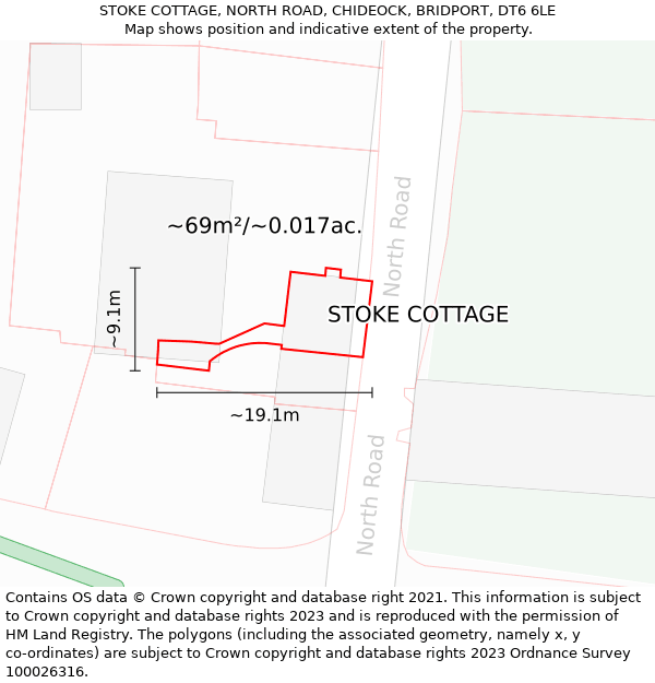 STOKE COTTAGE, NORTH ROAD, CHIDEOCK, BRIDPORT, DT6 6LE: Plot and title map