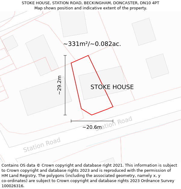 STOKE HOUSE, STATION ROAD, BECKINGHAM, DONCASTER, DN10 4PT: Plot and title map