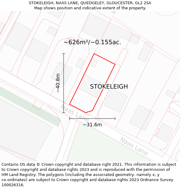 STOKELEIGH, NAAS LANE, QUEDGELEY, GLOUCESTER, GL2 2SA: Plot and title map