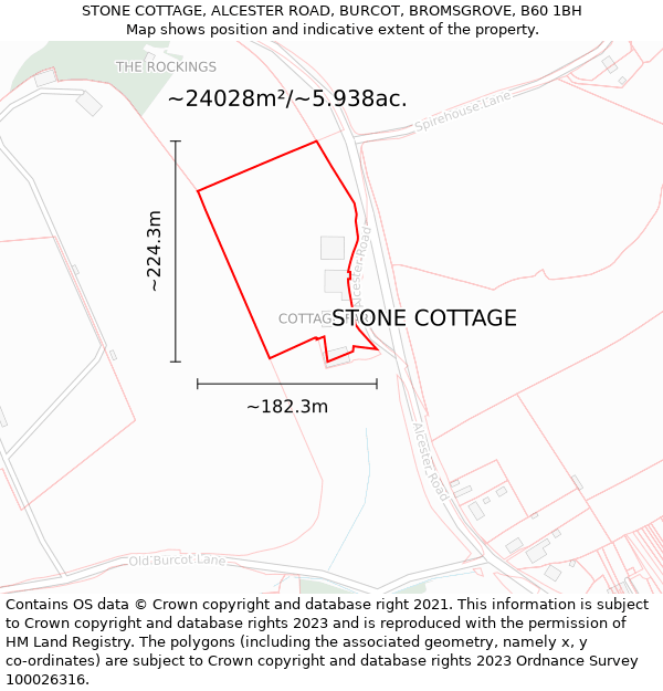 STONE COTTAGE, ALCESTER ROAD, BURCOT, BROMSGROVE, B60 1BH: Plot and title map