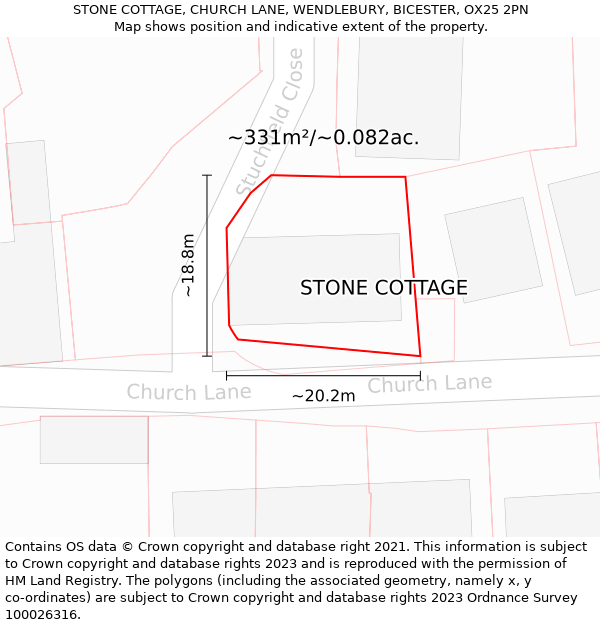 STONE COTTAGE, CHURCH LANE, WENDLEBURY, BICESTER, OX25 2PN: Plot and title map