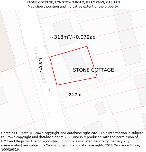 STONE COTTAGE, LONGTOWN ROAD, BRAMPTON, CA8 1AN: Plot and title map