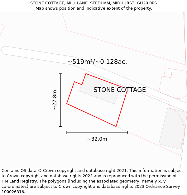 STONE COTTAGE, MILL LANE, STEDHAM, MIDHURST, GU29 0PS: Plot and title map